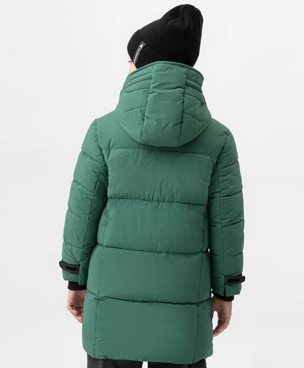 фото Пальто зимнее с капюшоном и утяжками зеленое button blue (152)