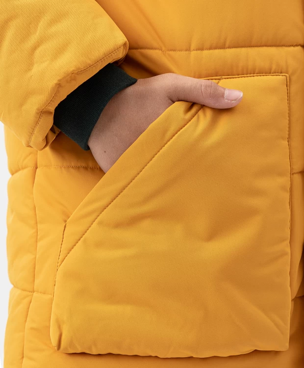 фото Пальто зимнее с капюшоном желтое button blue (146)