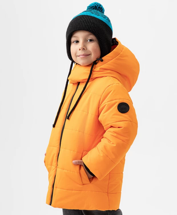 фото Куртка зимняя с капюшоном и манжетами оранжевая button blue (116)