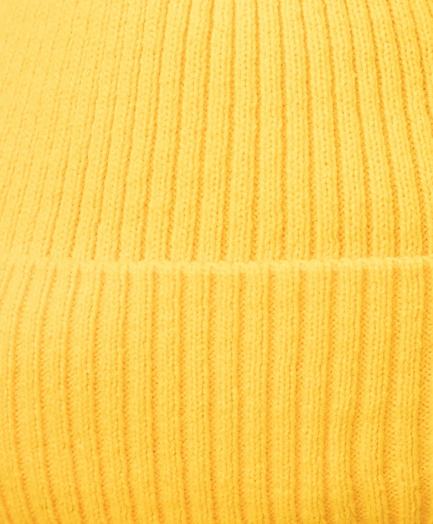 фото Шапка вязаная на флисовой подкладке с завязками и помпоном желтая button blue (52)