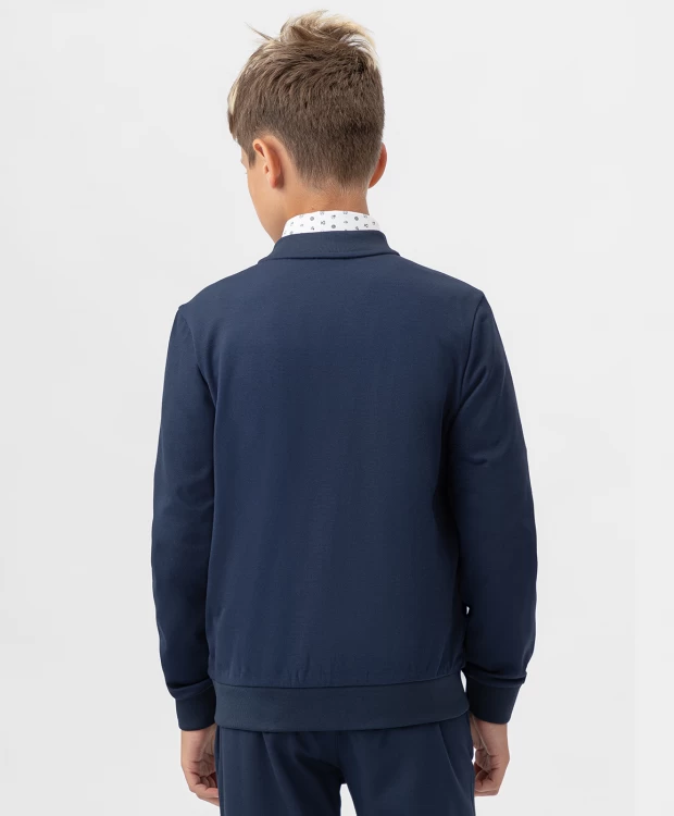 фото Толстовка (бомбер) на молнии без капюшона из плотного трикотажа синяя button blue (140)