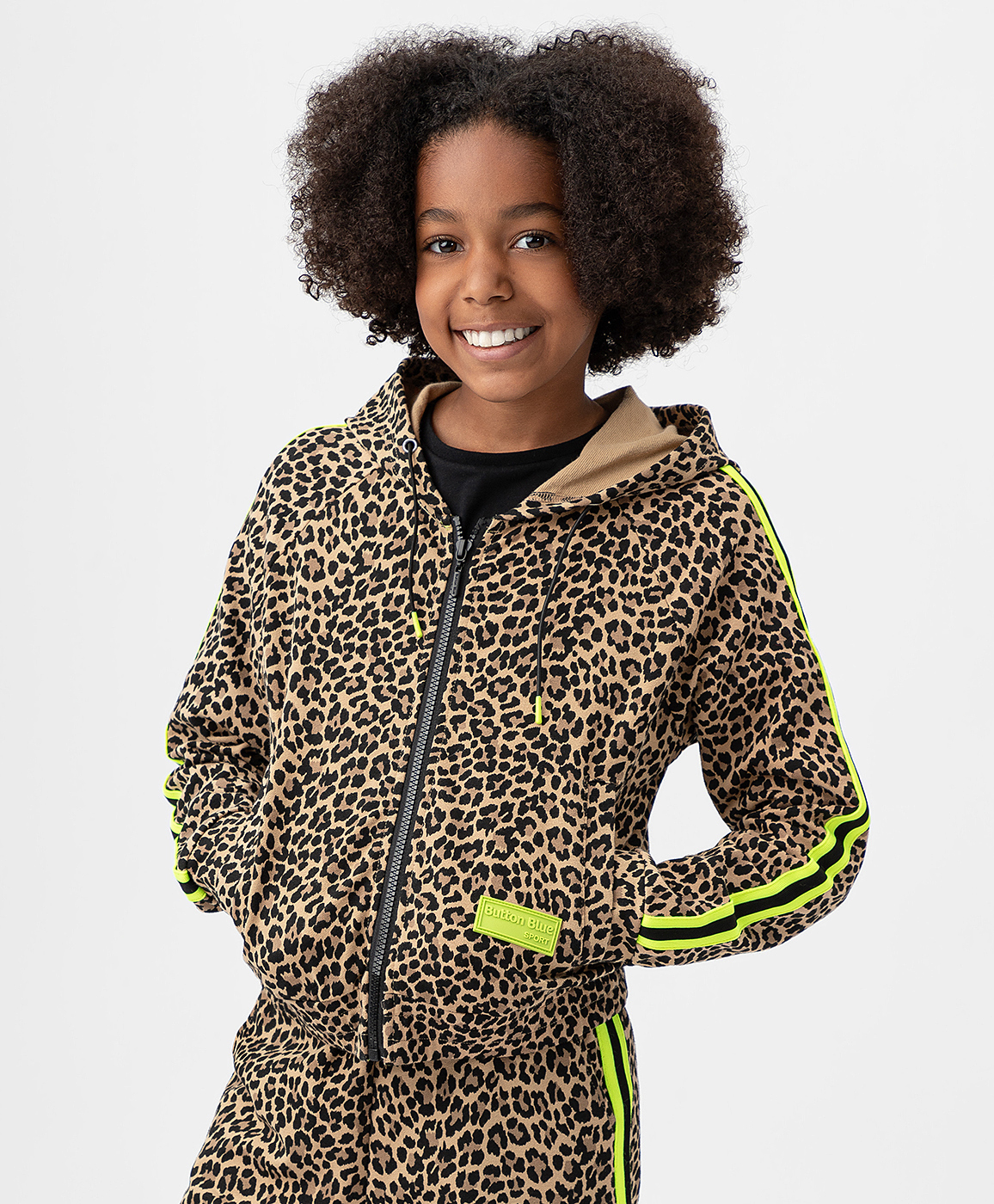 фото Толстовка на молнии с капюшоном и лампасами button blue