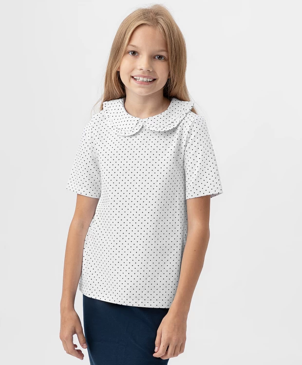 Блузка трикотажная с коротким рукавом белая Button Blue