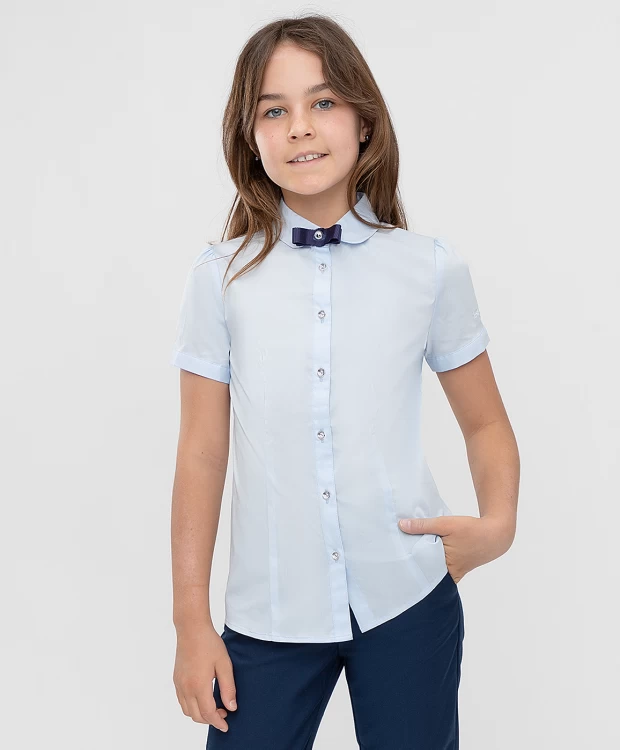 Блузка с коротким рукавом голубая Button Blue