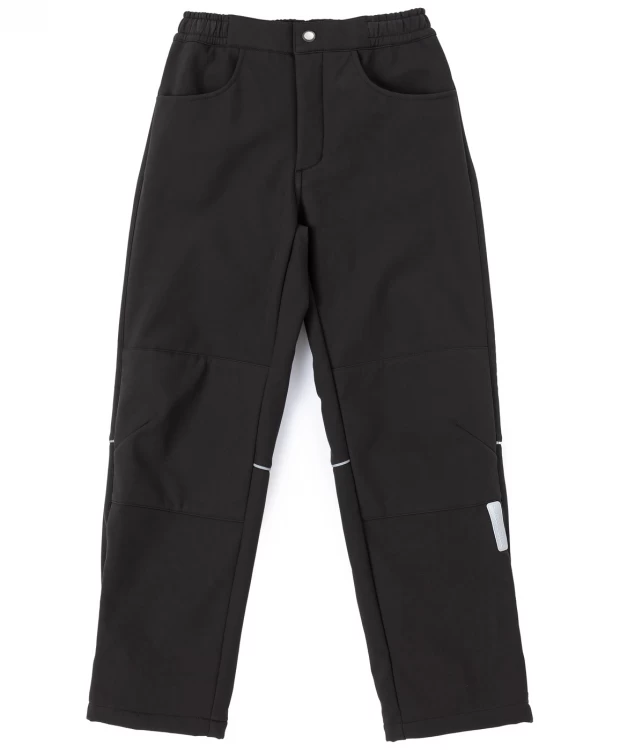 фото Брюки с поясом на резинке черные button blue (110)