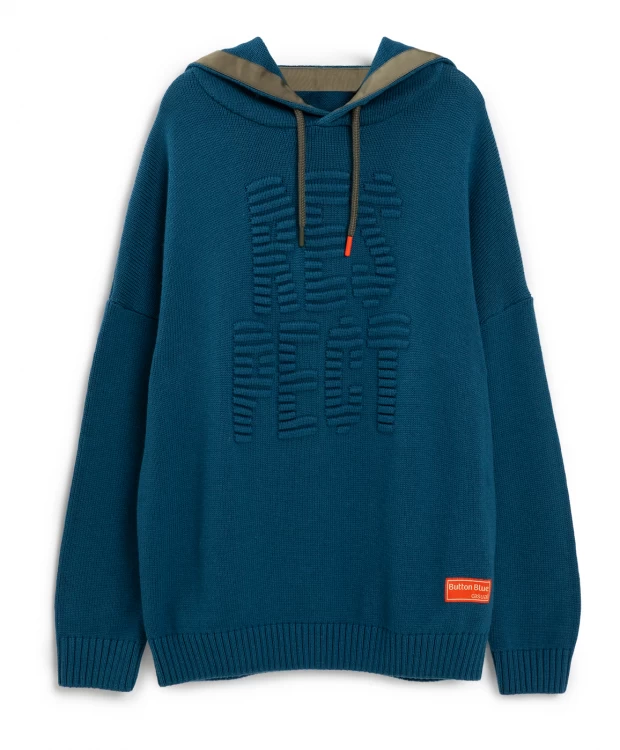 Джемпер вязаный с капюшоном синий Button Blue