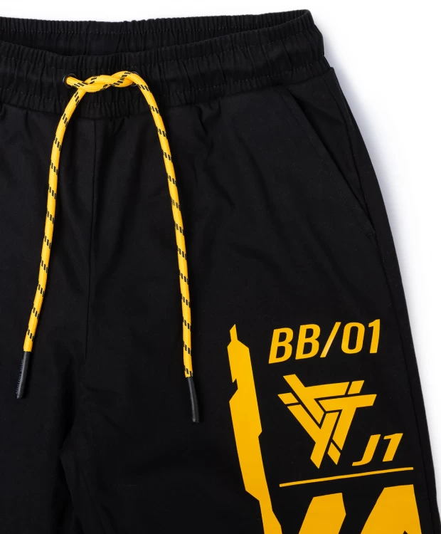 фото Брюки с поясом на резинке черные button blue (140)