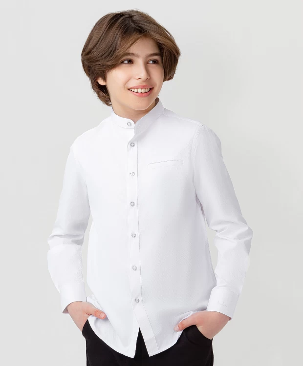 фото Рубашка на пуговицах с карманом белая button blue (158)